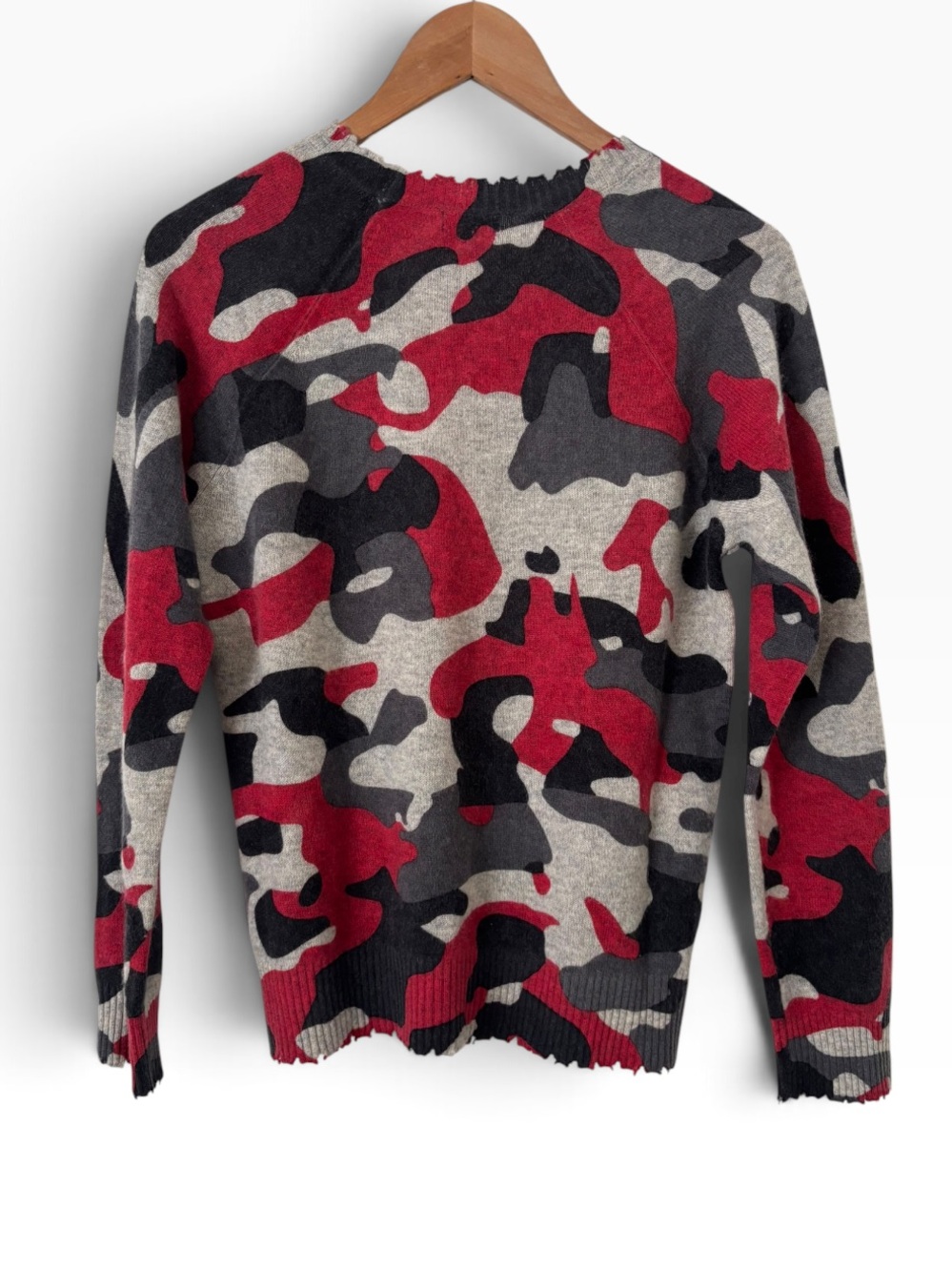 Minnie Rose Distressed Cashmere Crew Neck Camo Sweater - Size Small - Picture 3 of 5